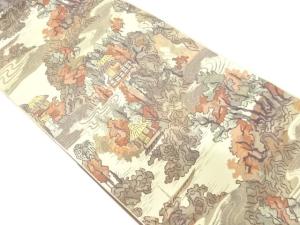 本場筑前博多　霞に屋敷風景模様織り出し　名古屋帯